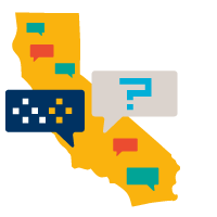 icon with question marks with California state outline